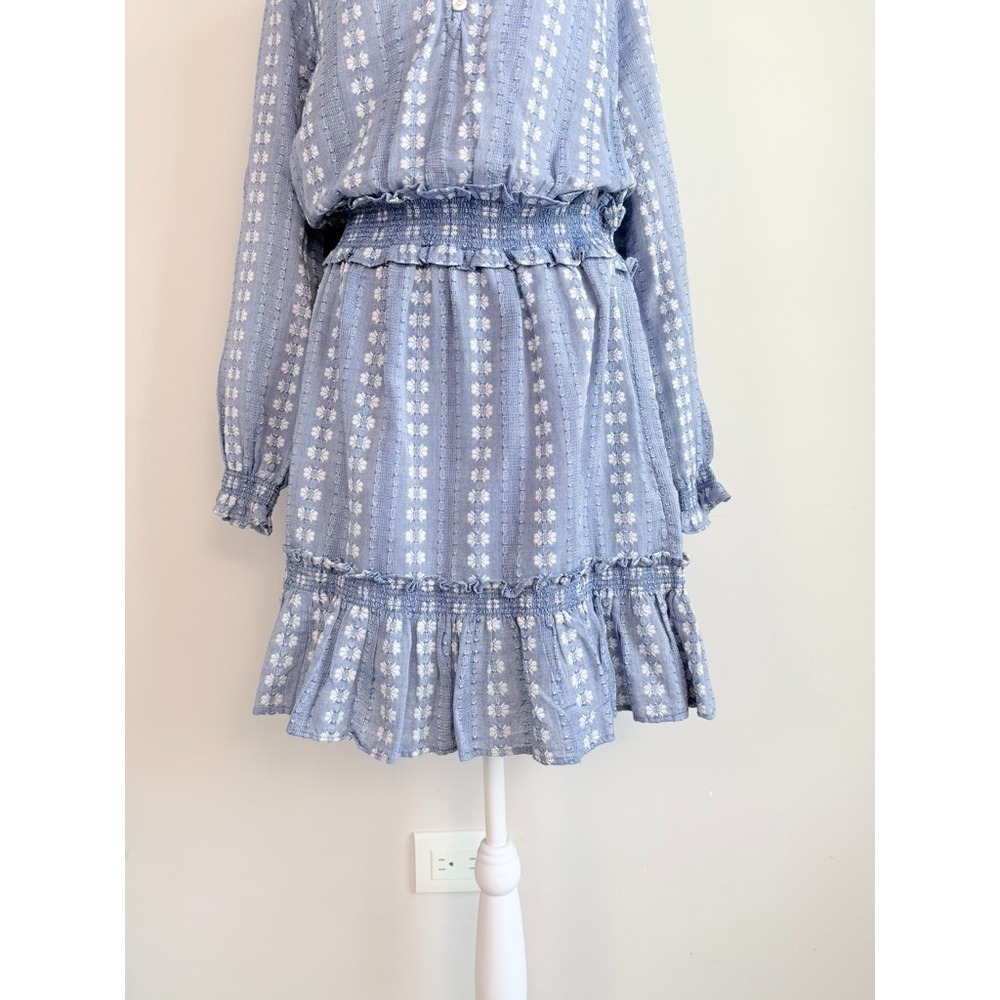 Veronica Beard Espie Smocked Mini Dress Medium Cotton Boho Prairie Cottagecore - Picture 4 of 10